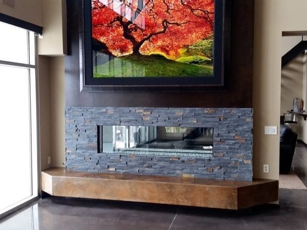 Concrete Brown Wall Accent with Stacked Stone Surround