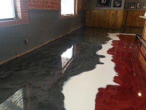 pewter white red interior floor