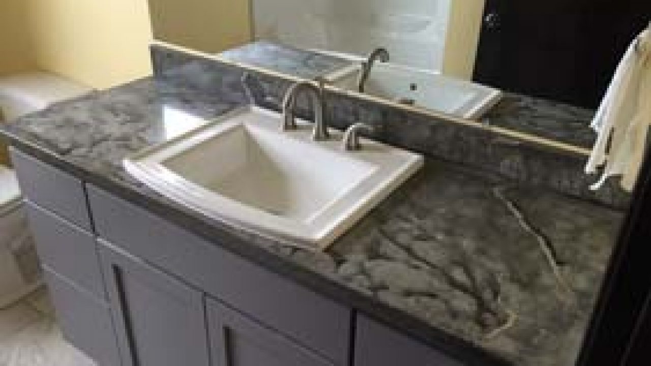 Charcoal Veined Concrete Bath Vanity Top Sink