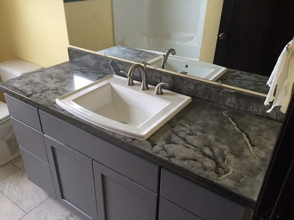 Charcoal Veined Concrete Bath Vanity, Bathroom Vanity Top Mount Sink