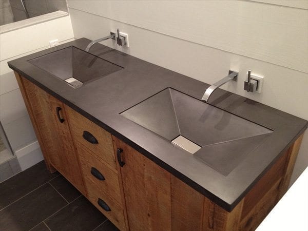 Charcoal Gray Bathroom Concrete Vanity Top Dual Sinks