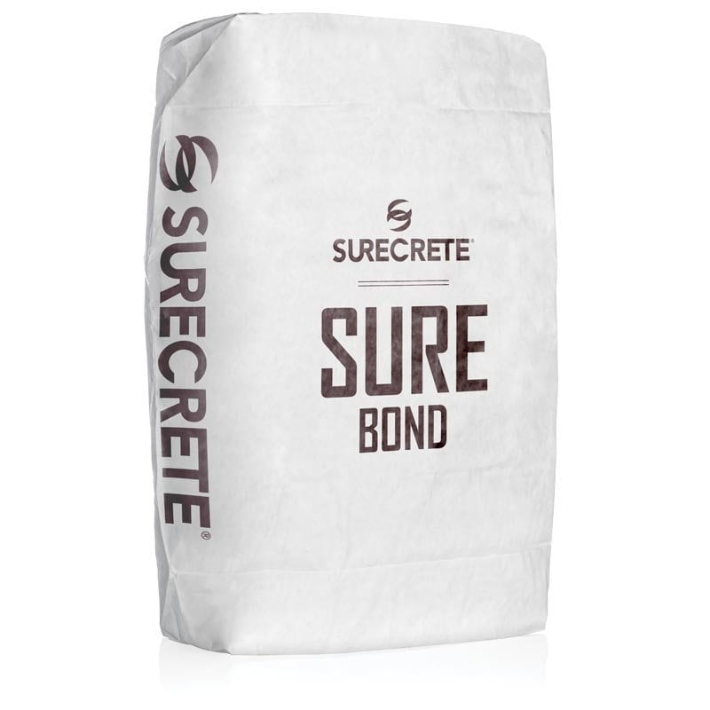 Surecrete's SureBond™ a concrete bonding agent for overlays and cement repair products. SureBond is a just add water product available in a 50-pound bag in a white powder form that can bee colored with any of SureCrete color packs including gray.