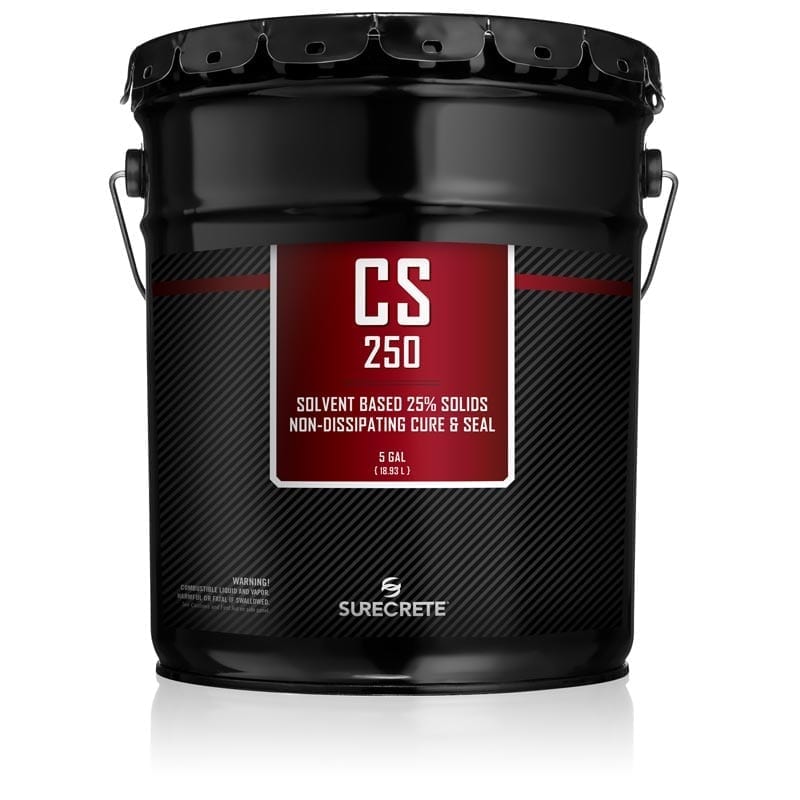 CS-250 is a twenty-five percent solids, solvent based, non-dissipating, color enhancing, gloss finish curing membrane that meets ASTM Standards